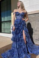 Load image into Gallery viewer, Lilac Off The Shoulder Tiered Formal Dress