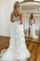 Load image into Gallery viewer, Dark Blue Off The Shoulder Tiered Formal Dress