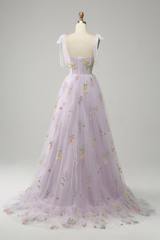 Lilac Embroidery Corset Long Formal Dress