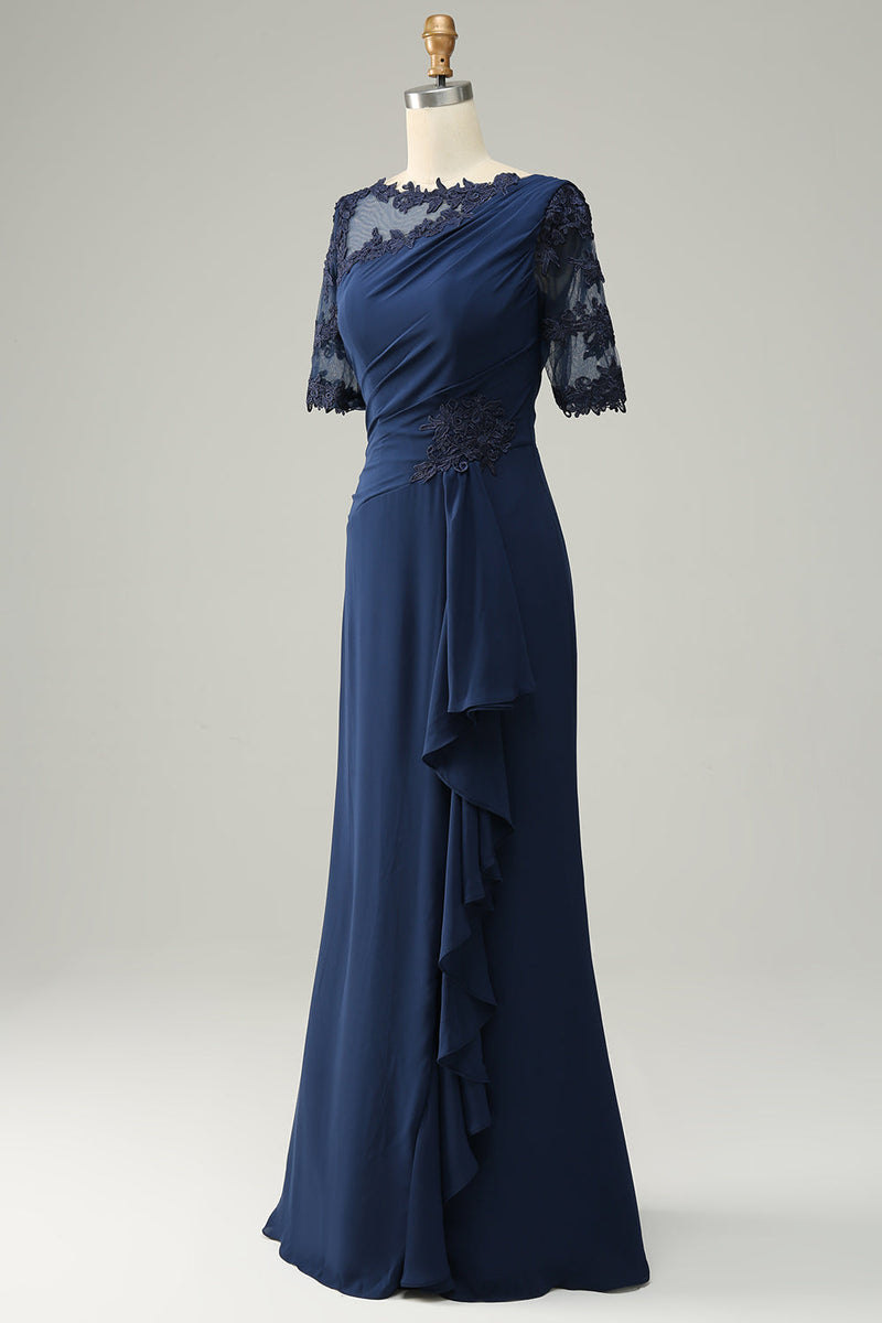 Sheath Short Sleeve Navy Midi Formal Dress main image 0