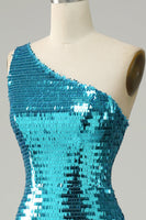 Load image into Gallery viewer, Sparkly Blue Sequins One Shoulder Long Formal Dress with Slit