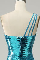 Load image into Gallery viewer, Sparkly Blue Sequins One Shoulder Long Formal Dress with Slit