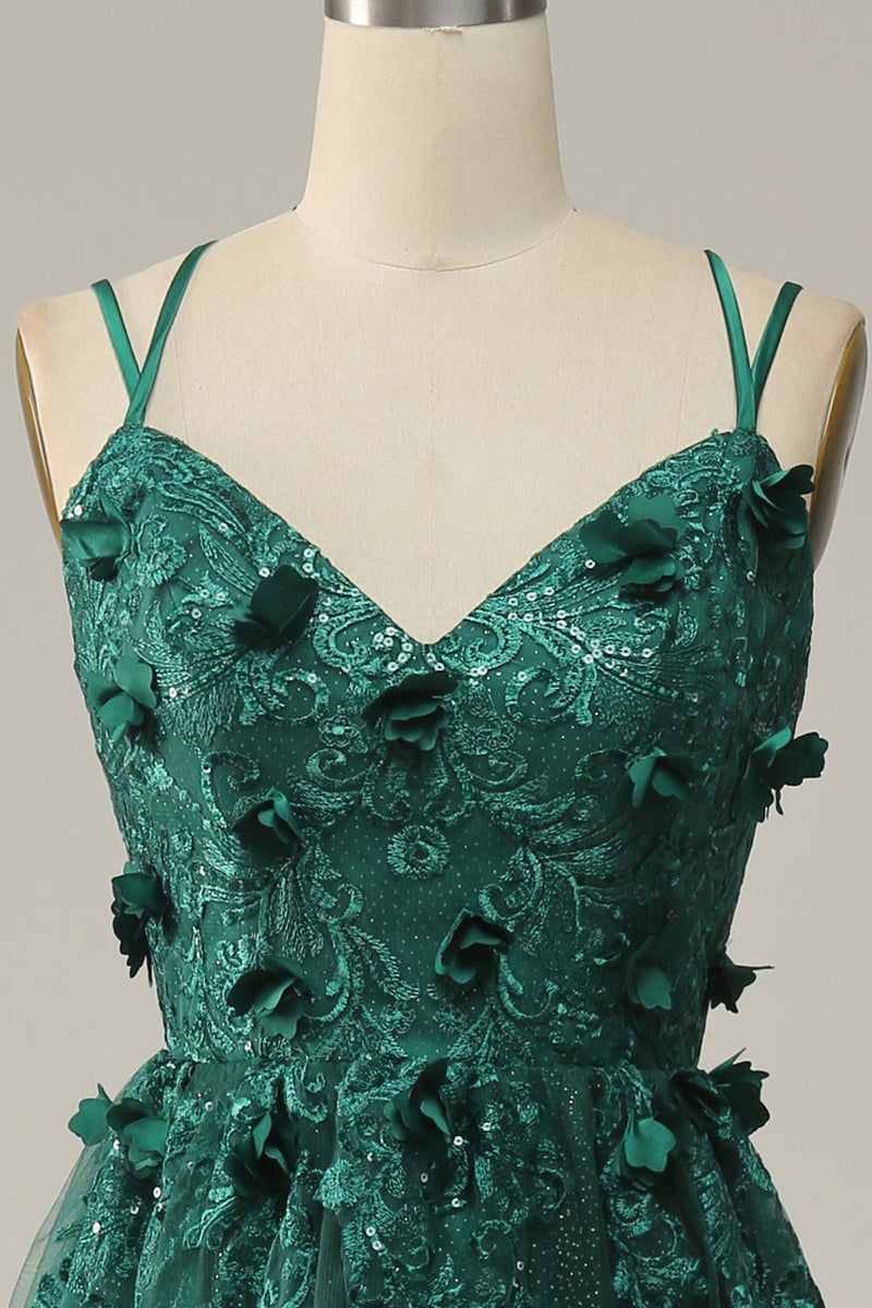 Load image into Gallery viewer, Dark Green A Line Tulle Formal Dress with Slit