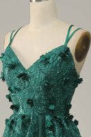 Load image into Gallery viewer, Dark Green A Line Tulle Formal Dress with Slit
