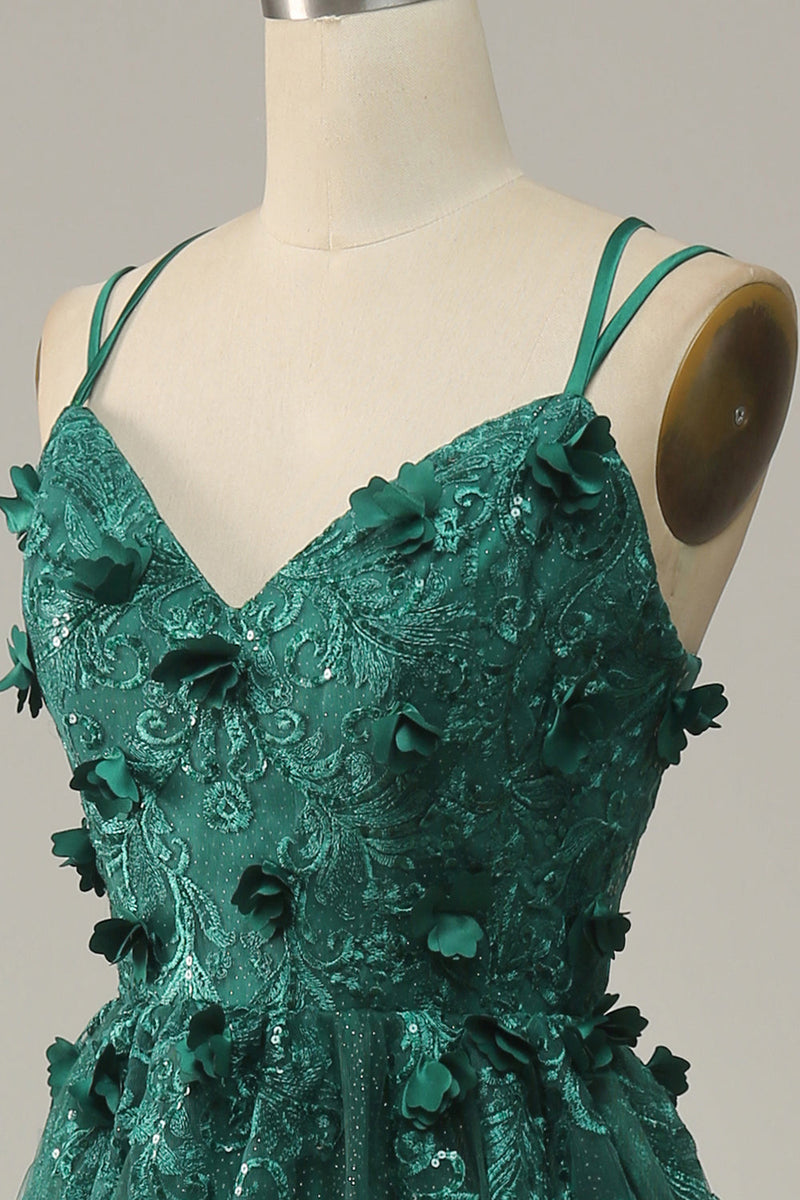 Load image into Gallery viewer, Dark Green A Line Tulle Formal Dress with Slit