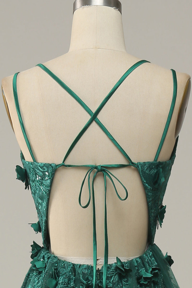 Load image into Gallery viewer, Dark Green A Line Tulle Formal Dress with Slit