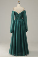 Load image into Gallery viewer, Navy Off Shoulder Long Sleeves Formal Dress with Ruffles