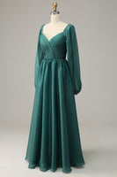 Load image into Gallery viewer, Navy Off Shoulder Long Sleeves Formal Dress with Ruffles