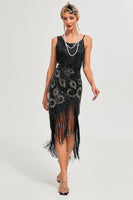 Load image into Gallery viewer, Black Spaghetti Straps Gatsby Fringed Flapper Dress