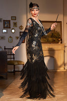 Load image into Gallery viewer, Sheath V Neck Dark Green Sequins Long 1920s Flapper Dress with Fringes