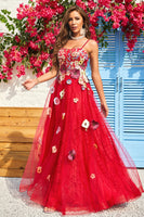 Load image into Gallery viewer, Spaghetti Straps Burgundy Long Formal Dress with Embroidery