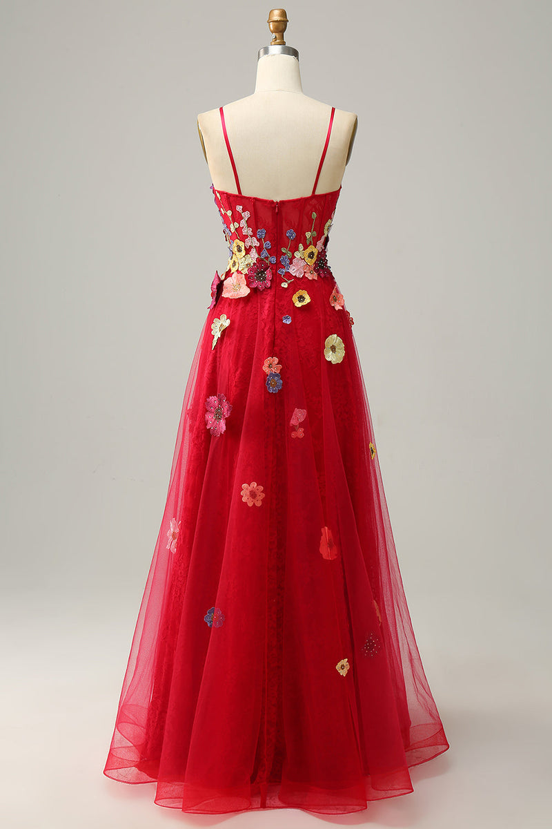 Load image into Gallery viewer, Spaghetti Straps Burgundy Long Formal Dress with Embroidery