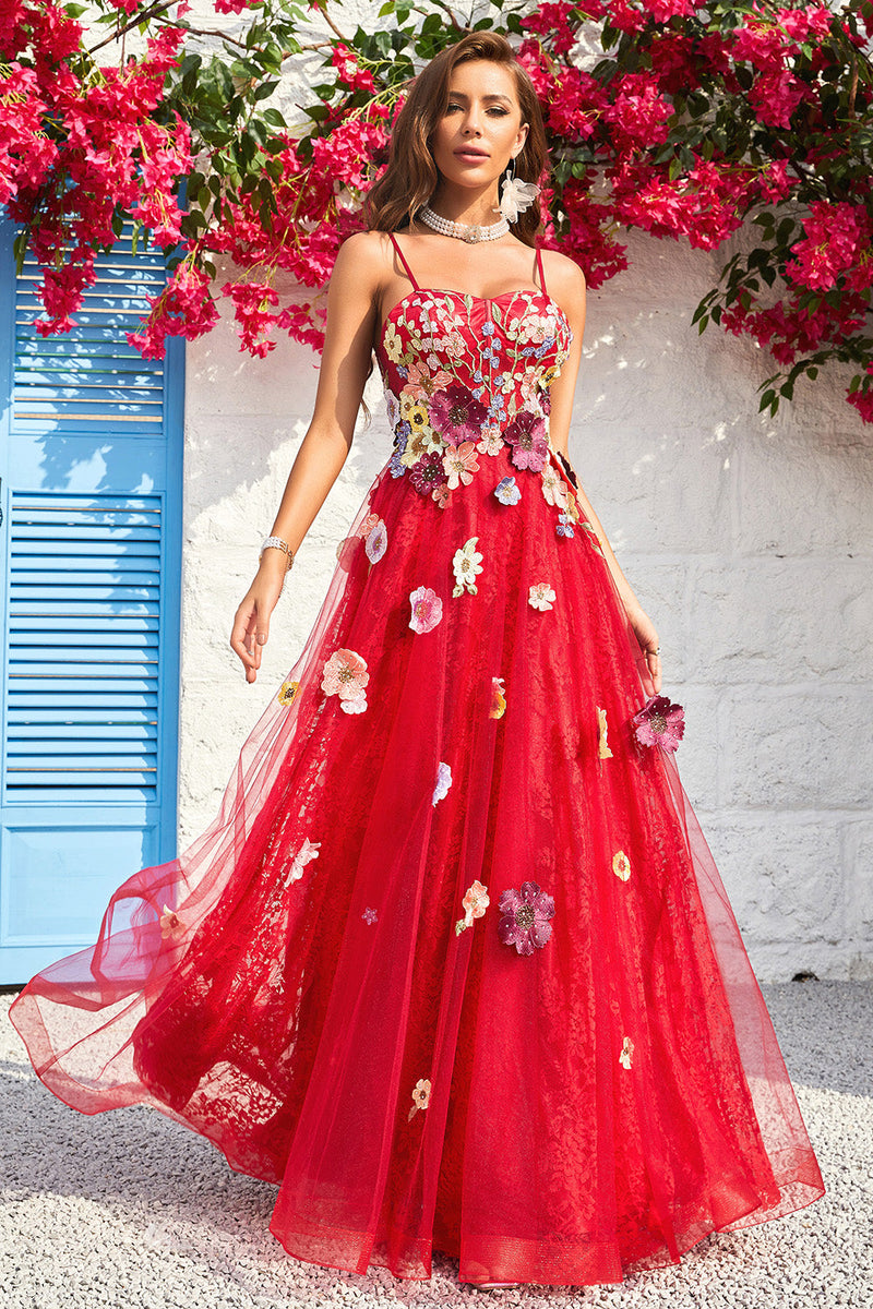 Load image into Gallery viewer, Spaghetti Straps Burgundy Long Formal Dress with Embroidery