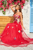 Load image into Gallery viewer, Spaghetti Straps Burgundy Long Formal Dress with Embroidery
