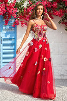Load image into Gallery viewer, Spaghetti Straps Burgundy Long Formal Dress with Embroidery