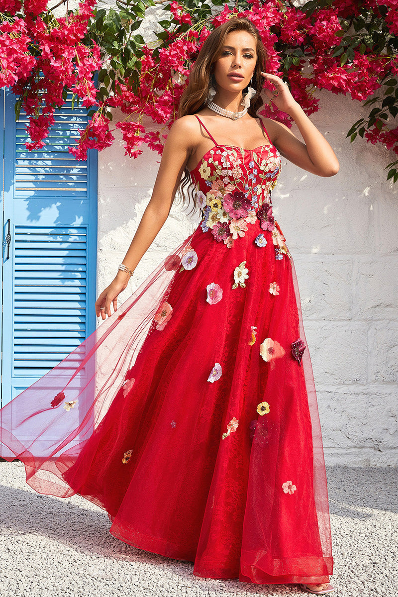 Load image into Gallery viewer, Spaghetti Straps Burgundy Long Formal Dress with Embroidery