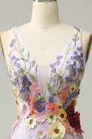 Load image into Gallery viewer, Tulle Backless Lavender Long Formal Dress with Embroidery
