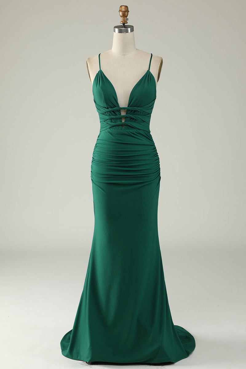Load image into Gallery viewer, Mermaid Deep V-Neck Royal Blue Long Formal Dress