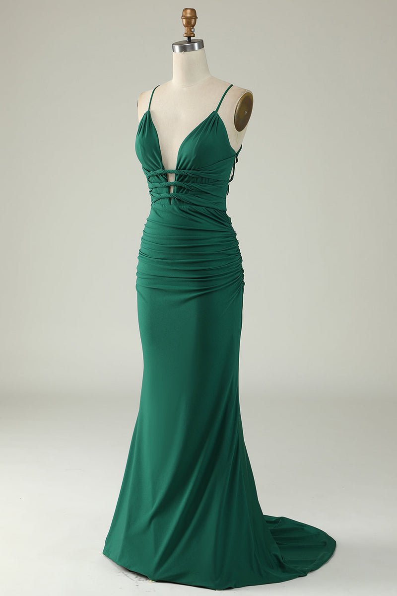 Load image into Gallery viewer, Mermaid Deep V-Neck Royal Blue Long Formal Dress