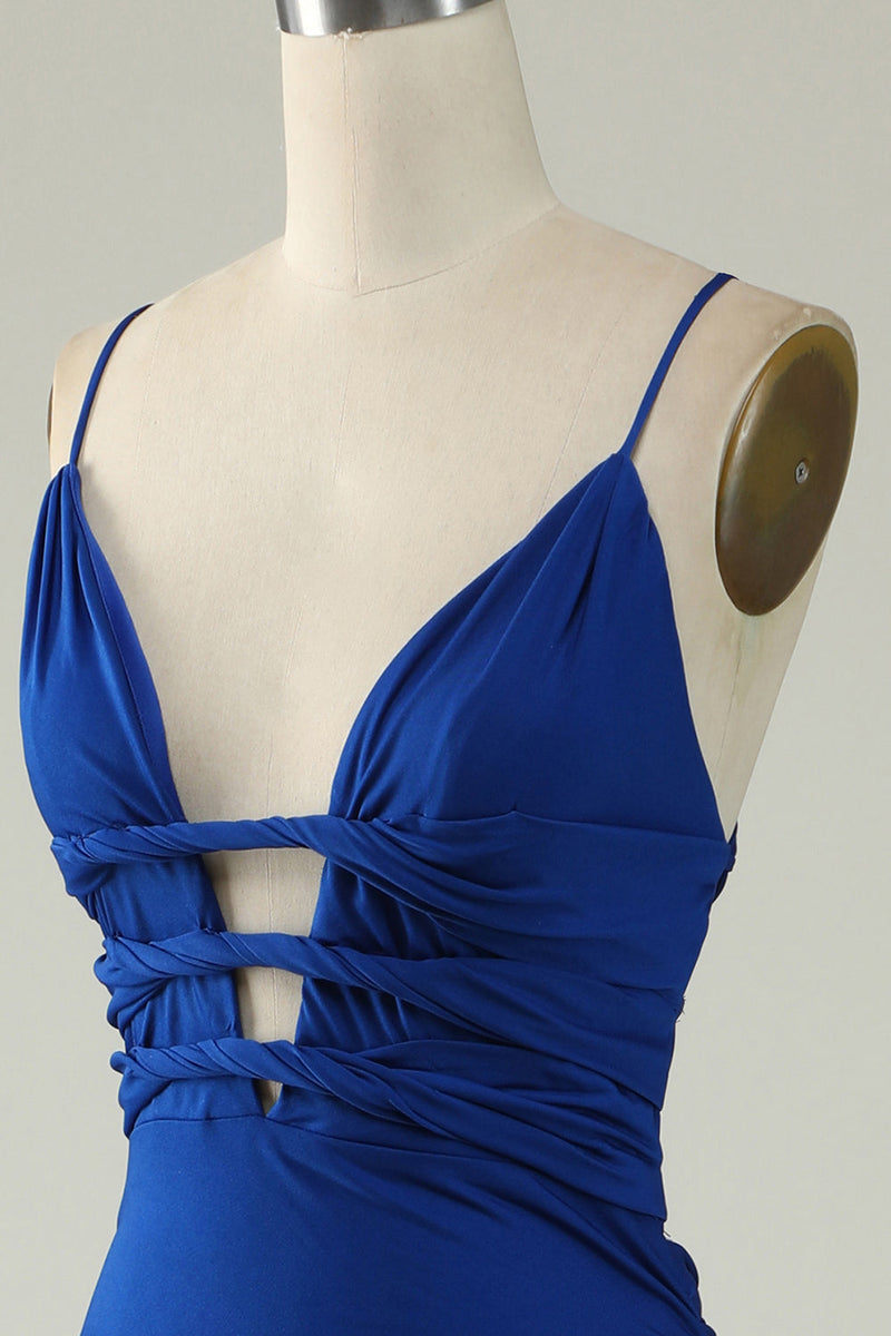 Load image into Gallery viewer, Mermaid Deep V-Neck Royal Blue Long Formal Dress