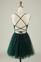 Load image into Gallery viewer, V-Neck Dark Green Beaded Short Formal Dress with Appliques
