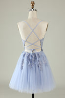 Load image into Gallery viewer, V-Neck Light Purple Beaded Short Formal Dress with Appliques