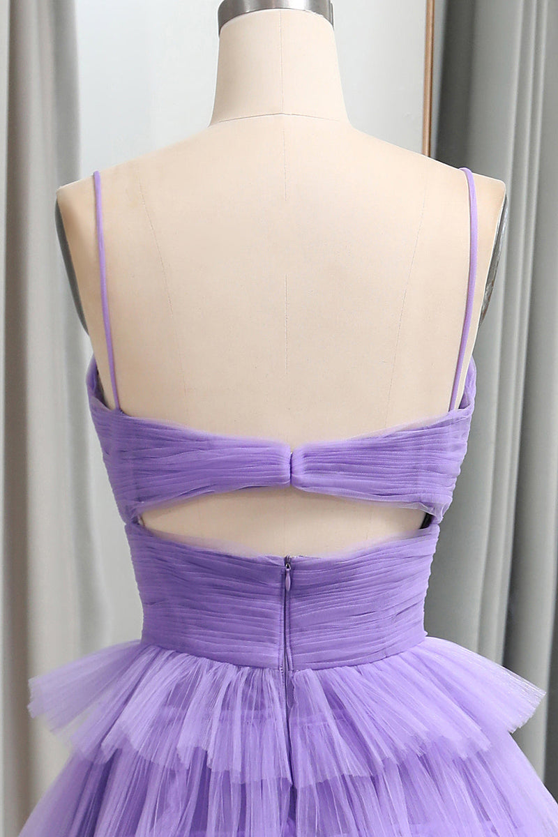Load image into Gallery viewer, Purple Tulle A Line Tiered Long Formal Dress With Front Slit
