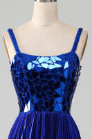 Load image into Gallery viewer, Sparkly Lace-Up Back Royal Blue Formal Dress with Slit