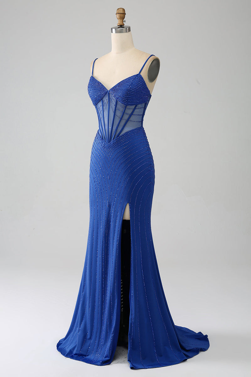 Load image into Gallery viewer, Royal Blue Mermaid Corset Formal Dress with Beading