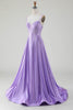 Load image into Gallery viewer, Simple Sparkly Lilac A-Line Side Slit Corset Formal Dresses with Rhinestones