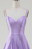 Load image into Gallery viewer, Simple Sparkly Lilac A-Line Side Slit Corset Formal Dresses with Rhinestones