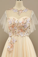 Load image into Gallery viewer, Tulle A-Line Yellow Long Formal Dress with Appliques