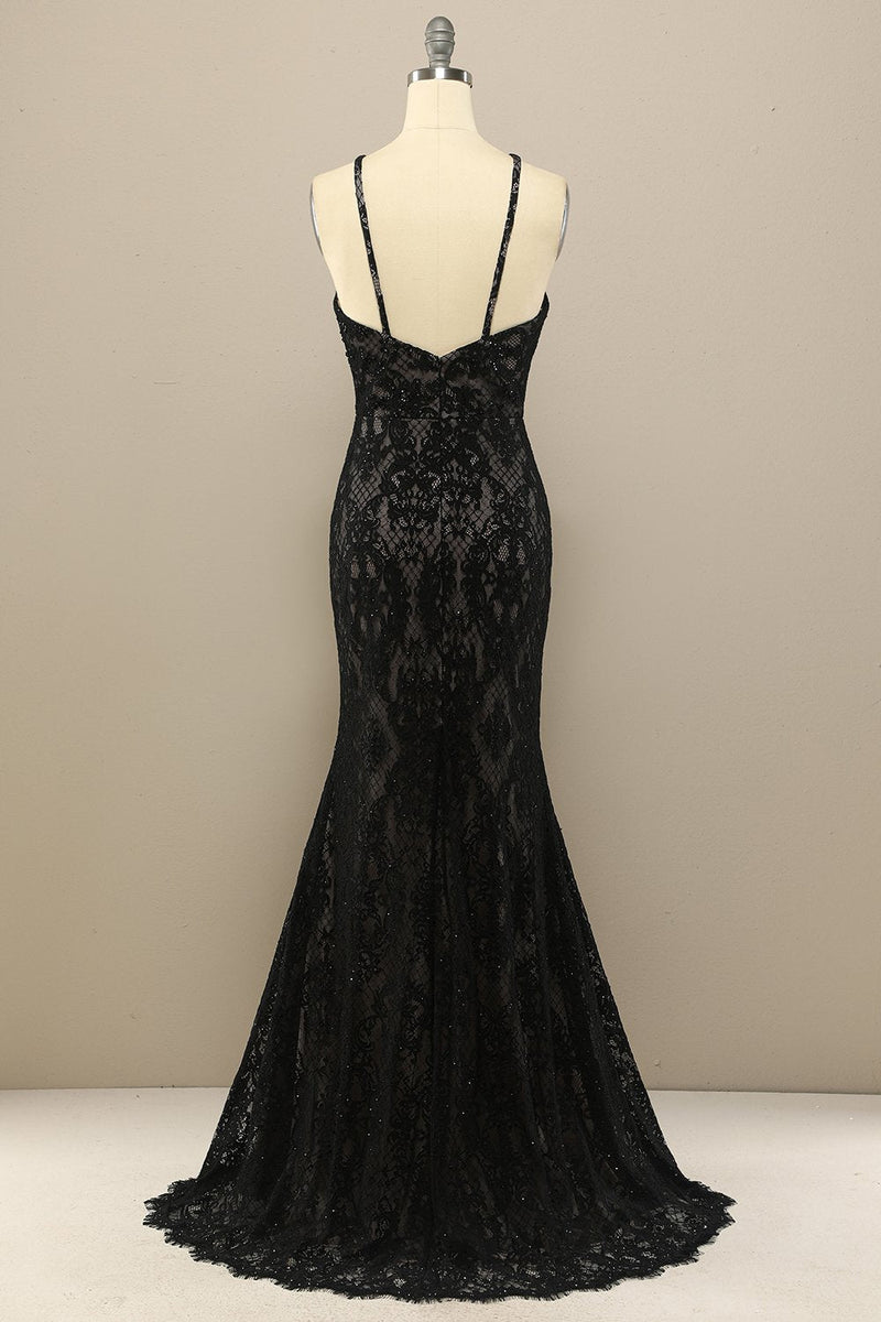 Load image into Gallery viewer, Mermaid Navy Lace Long Formal Dress with Slit