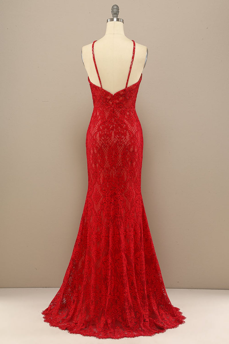 Load image into Gallery viewer, Mermaid Navy Lace Long Formal Dress with Slit