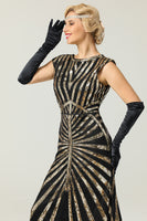 Load image into Gallery viewer, Black and Gold Mermaid 1920s Sequined Flapper Dress