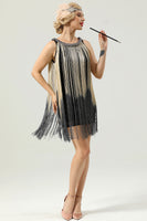 Load image into Gallery viewer, Round Neck Black Fringed 1920's Dress