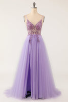 Load image into Gallery viewer, Tulle Light Blue Long Formal Dress with Beading