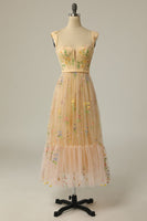 Load image into Gallery viewer, A Line Sweetheart Champagne Long Formal Dress with Embroidery