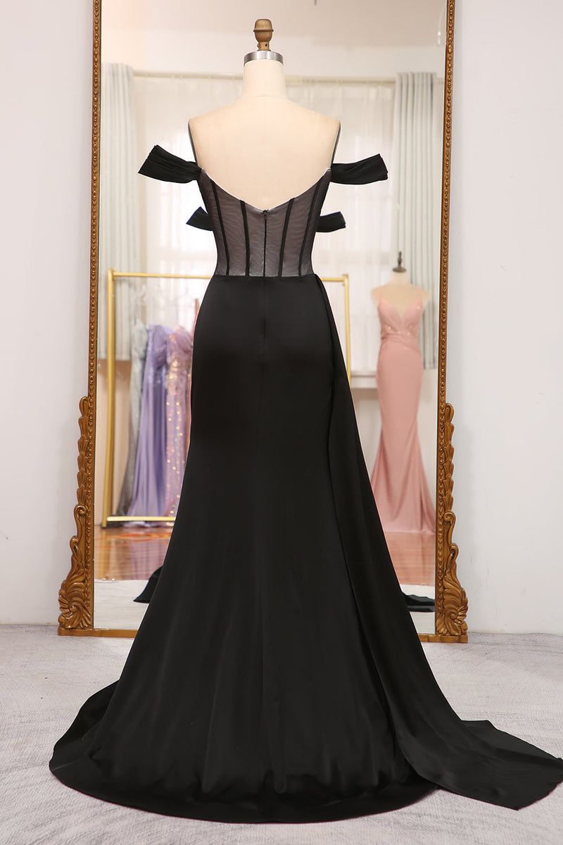 Queendancer Women Black Long Corset Formal Dress Mermaid Off the