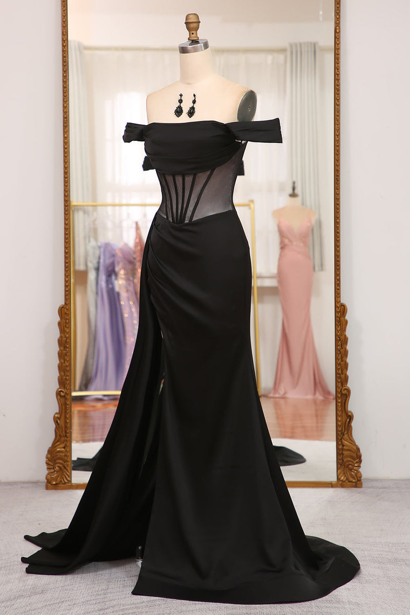 Queendancer Women Black Long Corset Formal Dress Mermaid Off the