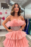 Load image into Gallery viewer, Glitter Blush A-Line Beaded Long Tulle Tiered Formal Dress with Ruffles
