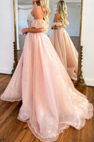 Load image into Gallery viewer, Sparkly Blue Beaded Detachable Short Sleeves A-Line Long Formal Dress with Slit