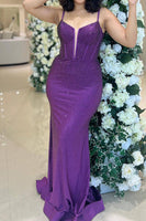 Load image into Gallery viewer, Glitter Dark Purple Mermaid Long Corset Formal Dress