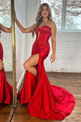 Red Mermaid Sweetheart Long Formal Dress with Slit