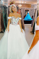 Load image into Gallery viewer, Sparkly White Mirror A-Line Off the Shoulder Long Formal Dress