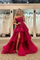 Load image into Gallery viewer, Glitter Beige Strapless Tulle Long Tiered Formal Dress with Slit
