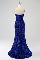 Load image into Gallery viewer, Royal Blue Strapless Sequins Long Mermaid Formal Dress With Slit