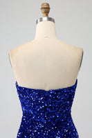Load image into Gallery viewer, Royal Blue Strapless Sequins Long Mermaid Formal Dress With Slit