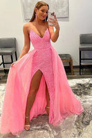 Load image into Gallery viewer, Sparkly Pink Detachable Train Sequins Formal Dress with Slit