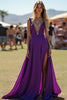 Load image into Gallery viewer, Dark Purple Beaded A-Line Long Formal Dress with Slit